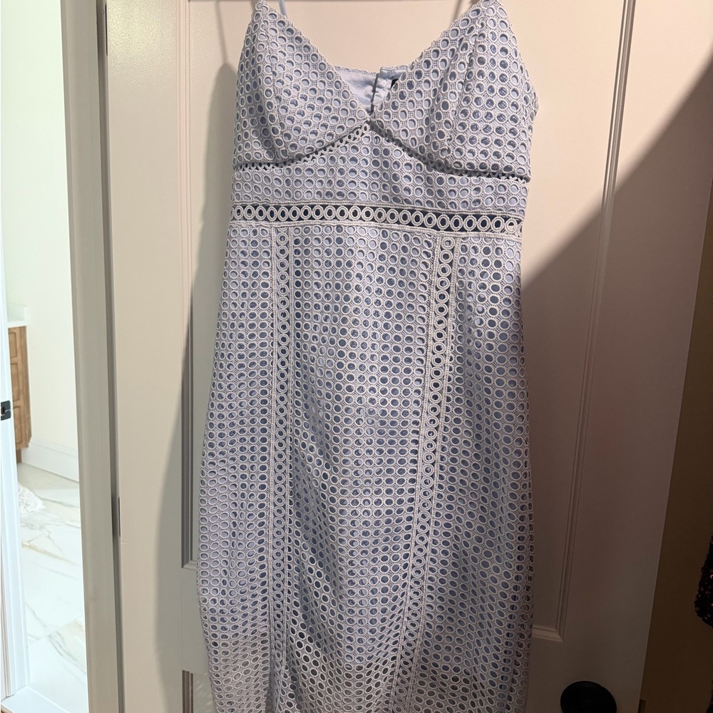 Bardot Light Blue Eyelet Spaghetti-Strap Dress
